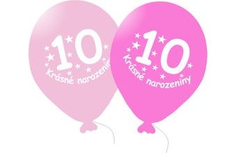 Balónek růžový KRÁSNÉ NAROZENINY číslo 10 - 5 ks