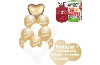 Helium set - srdce zlaté balónky KRÁSNÉ NAROZENINY -