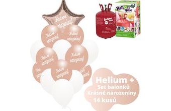Helium set - růžovo-zlaté balónky KRÁSNÉ NAROZENINY -