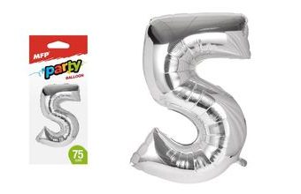 balónek č. 5 nafukovací fóliový 75 cm - stříbrný 8000166