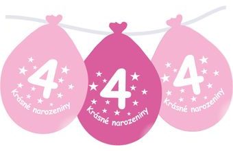 Balónek růžový KRÁSNÉ NAROZENINY číslo 4 visící - 5 ks