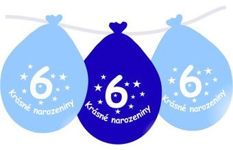 Balónek modrý KRÁSNÉ NAROZENINY číslo 6 visící- 5 ks