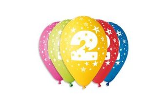 Balónky potisk čísla "2" - 5ks v bal. 30cm
