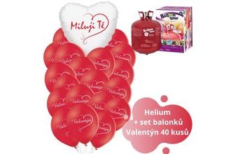 Helium set velký - červené balónky Miluji Tě a Valentýn 40 ks