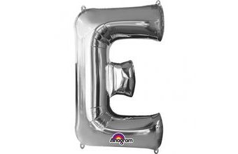 Písmeno E stříbrný foliový balónek 81 cm x 53 cm