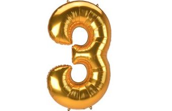 Obří balónek číslo 3 zlatý 134 cm x 81 cm