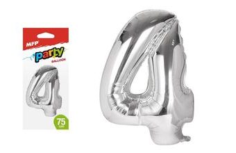 balónek č. 4 nafukovací fóliový 75 cm - stříbrný 8000165