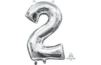 Amscan balónek foliový narozeniny číslo 2 stříbrný 33cm x 20cm