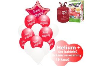 Helium set - červené balónky KRÁSNÉ NAROZENINY -