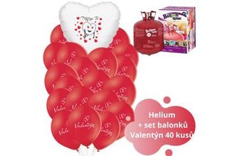 Helium set velký - červené balónky Miluji Tě a Valentýn 40 ks