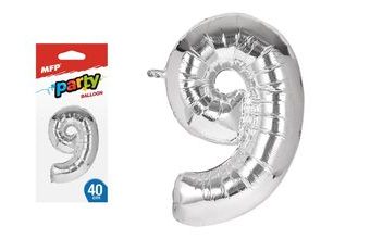 balónek č. 9 nafukovací fóliový 40 cm - stříbrný 8000142