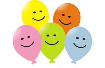 Balónky s černým potiskem smajlík, 5 ks mix barev