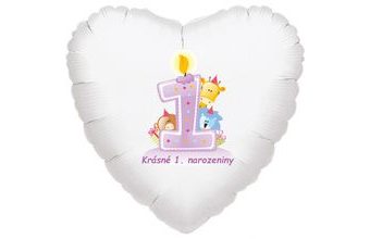Krásné 1. narozeniny fóliový balónek srdíčko pro holky