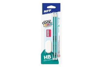 tužka M set 2 triangular 2xč.2+guma+ořezávátko 6200243