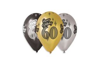 Balónky metalické 60 let, Happy Birthday - mix barev - 30 cm (5 ks)