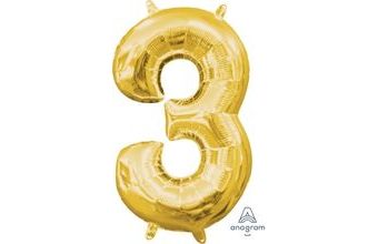 Amscan Balónek foliový narozeniny číslo 3 zlatý 33cm x 20cm