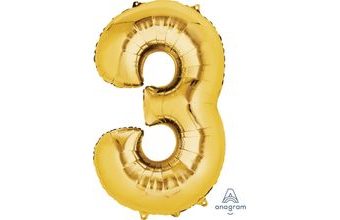 Balónek fóliový narozeniny číslo 3 zlatý 86cm