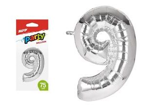 balónek č. 9 nafukovací fóliový 75 cm - stříbrný 8000170