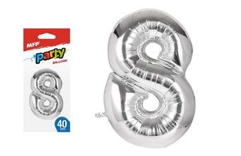 balónek č. 8 nafukovací fóliový 40 cm - stříbrný 8000141
