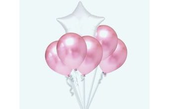 Balónky chromové světle růžové a bílá hvězda set