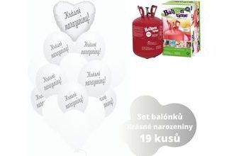 Helium set - bílé balónky KRÁSNÉ NAROZENINY -
