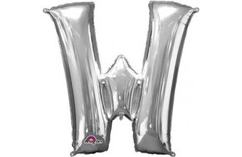 Písmena W stříbrné foliové balónky 83 cm x 71 cm