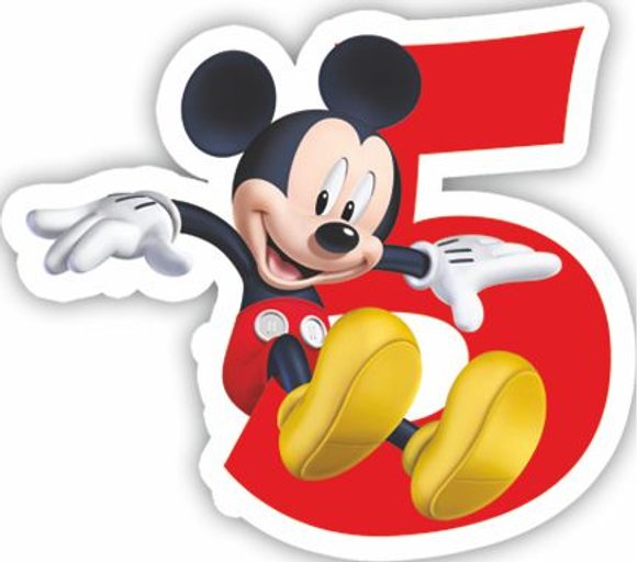 Mickey Mouse dortová svíčka bílá s červeným číslem 5