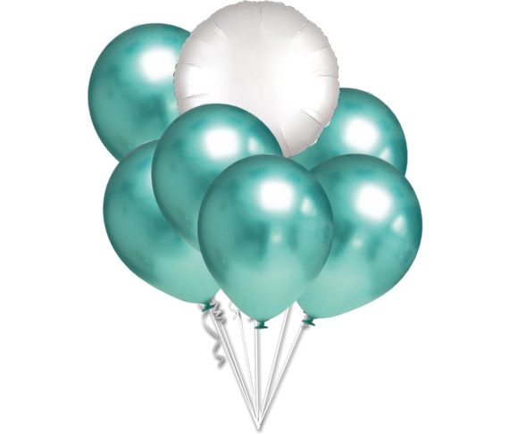 Balónky chromové zelené a bílý kruh set