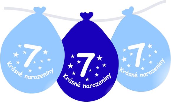 Balónek modrý KRÁSNÉ NAROZENINY číslo 7 visící- 5 ks