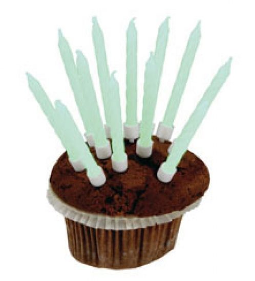 Amscan Dortové svíčky 10 ks zářící světlé modrozelené