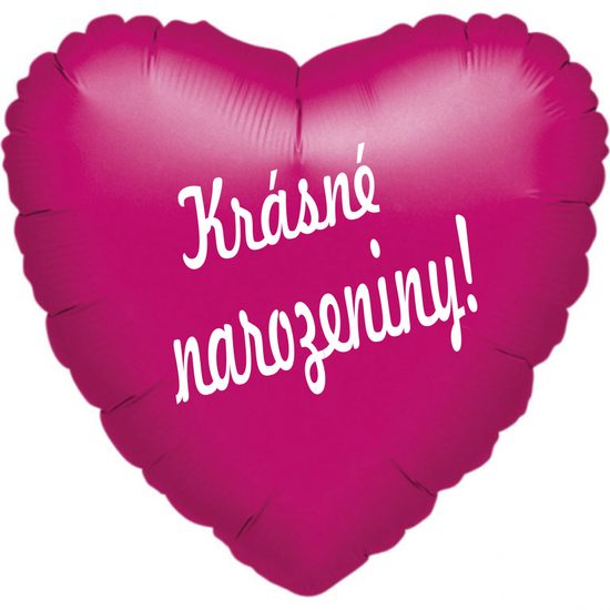 Fóliový balónek srdíčko tmavě růžové Krásné narozeniny!