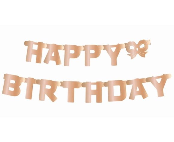 Girlanda Happy Birthday, metalická růžovozlatá - rosegold, 11x160 cm
