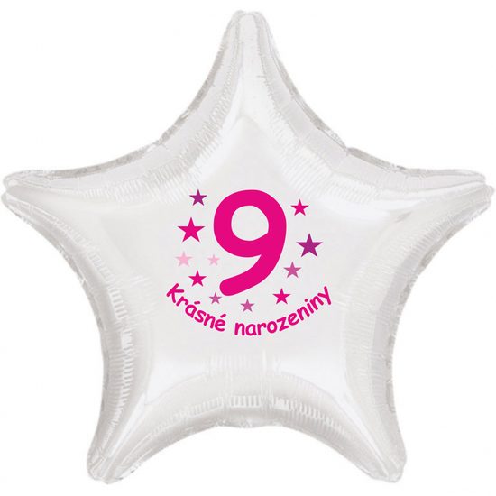 Krásné 9. narozeniny fóliový balónek hvězda pro holky