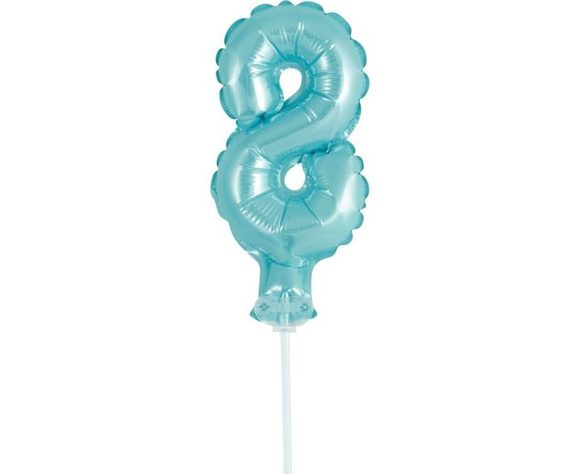 Balón foliový číslice - 8 - SVĚTLE MODRÁ 12,5 cm s držákem
