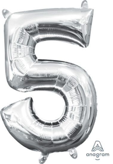 Amscan Balónek foliový narozeniny číslo 5 stříbrný 35cm x 22cm