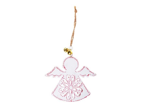 anděl plech 9cm se závěsem - bílý s ornamentem 8885836