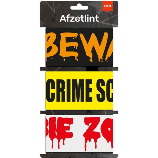 Ohraničovací pásky Crime scene/ Beware/ Zombie zone - Místo činu/ Pozor/ Zombie zóna - 3ks x 5m