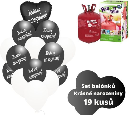 Helium set - černé balónky KRÁSNÉ NAROZENINY -