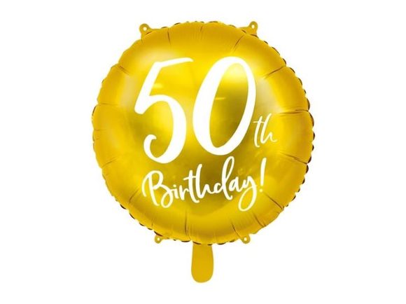 Balón foliový 50. narozeniny zlatý, 45 cm