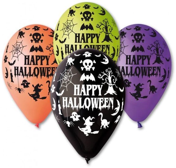 Balónky pastelové Happy Halloween - mix barev - 30 cm (5 ks)