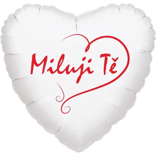 Balónek srdíčko bílé Miluji Tě červený tisk