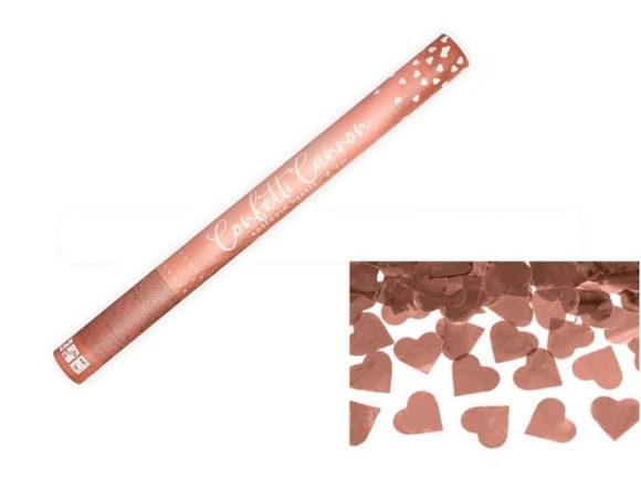 Konfety 60 cm - METALICKÉ RŮŽOVO ZLATÉ / ROSE GOLD Srdce - Svatba