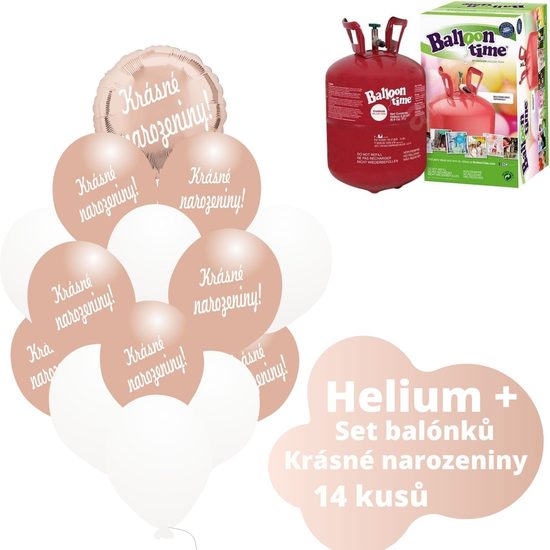 Helium set - růžovo-zlaté balónky KRÁSNÉ NAROZENINY -