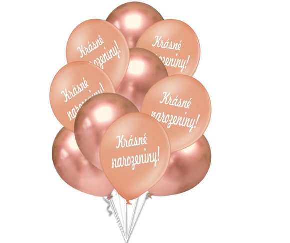 Krásné narozeniny balónky růžovo-zlaté 10 ks 30 cm mix