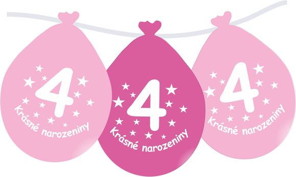 Balónek růžový KRÁSNÉ NAROZENINY číslo 4 visící - 5 ks