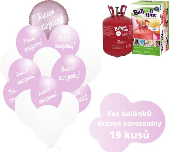Helium set - světlerůžové balónky KRÁSNÉ NAROZENINY -