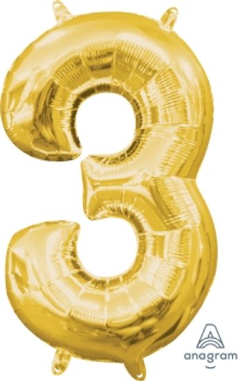 Amscan Balónek foliový narozeniny číslo 3 zlatý 33cm x 20cm