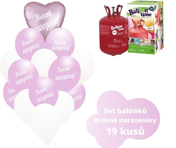 Helium set - světlerůžové balónky KRÁSNÉ NAROZENINY -