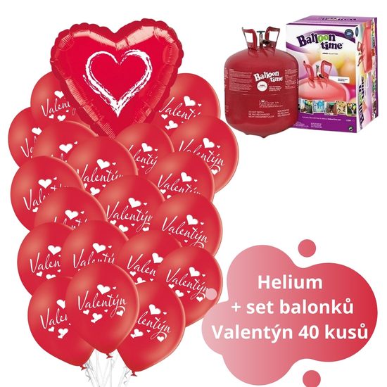 Helium set velký - červené balónky Valentýn 40 ks