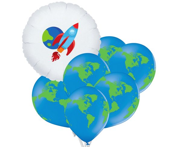 Set raketa + zeměkoule balonky 6 ks -